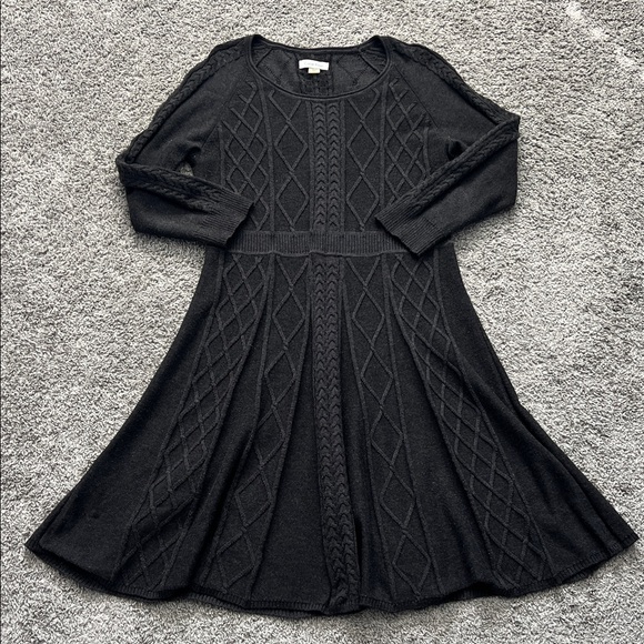 Calvin Klein Women’s Charcoal Gray Long Sleeve Patterned Sweater Dress - Size L - Picture 3 of 10